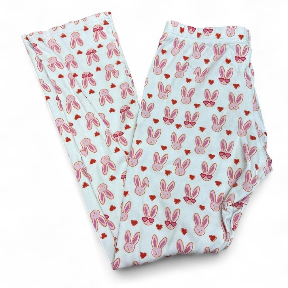 Roller Rabbit Lovestruck Bunny Pajama Set Pink White XS Heart Sunglasses Henley - Picture 5 of 8
